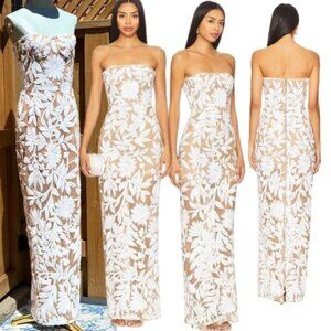 🆕 BRONX & BANCO 🧿 NWOT Dahlia Gown, White Sequin Floral Gown - Sz M US 6